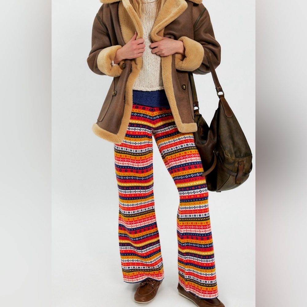 Free People Nova Knit Flare Multicolor Patterned Faire Aisle Flare Pants